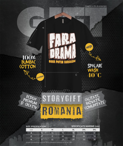 Tricou Femei, Barbati, Copii, Fata, Baiat, Unisex Personalizat Mesaj Haios „Fără Dramă, Dar Puțin Sarcasm” - Cadou Personalizat Vintage [3]