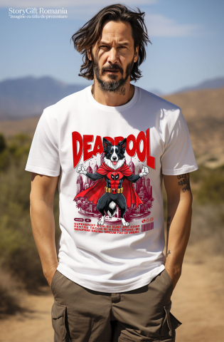 Tricou Femei, Barbati, Copii, Fata, Baiat, Unisex Personalizat Husky Siberian în Costum Deadpool - Cadou Personalizat pentru Copii și Familie [1]