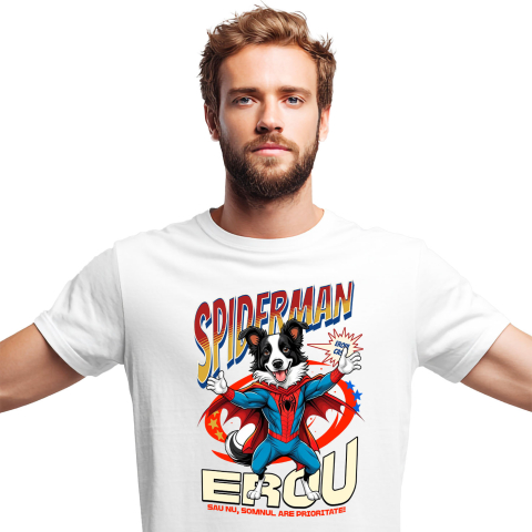 SuperEroi si Personaje TV - Tricou Femei, Barbati, Copii, Fata, Baiat, Unisex Personalizat Border Collie în Costum Spider-Man - Cadou Personalizat pentru Copii și Familie