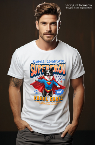 Tricou Femei, Barbati, Copii, Fata, Baiat, Unisex Personalizat Border Collie în Costum de Superman – Produse Personalizate pentru Copii și Familie [1]