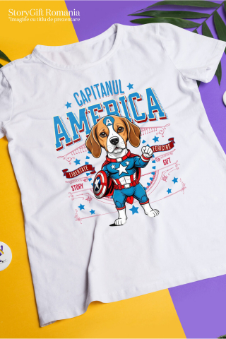 Tricou Femei, Barbati, Copii, Fata, Baiat, Unisex Personalizat Boxer în Costum Captain America cu Pelerină - Cadou Personalizat pentru Copii și Iubitorii de Câini [2]
