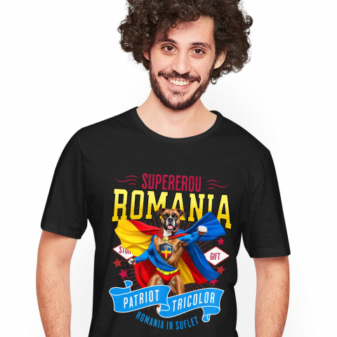 Tricou Femei, Barbati, Copii, Fata, Baiat, Unisex Personalizat Boxer în Costum de Căpitan România – Cadou Personalizat pentru Iubitorii de Câini