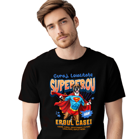 SuperEroi si Personaje TV - Tricou Femei, Barbati, Copii, Fata, Baiat, Unisex Personalizat Câine Boxer în Costum de Superman – Produse Personalizate pentru Copii și Familie