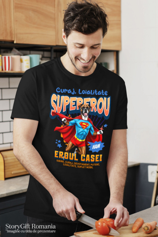 Tricou Femei, Barbati, Copii, Fata, Baiat, Unisex Personalizat Câine Boxer în Costum de Superman – Produse Personalizate pentru Copii și Familie [1]