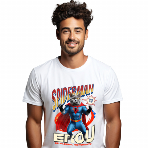 Tricou Femei, Barbati, Copii, Fata, Baiat, Unisex Personalizat British Shorthair în Costum Spider-Man - Cadou Personalizat pentru Copii și Familie