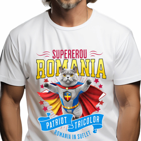 Tricou Femei, Barbati, Copii, Fata, Baiat, Unisex Personalizat British Shorthair Pisică În Costum de Căpitan România - Cadouri Personalizate pentru Familie și Prieteni