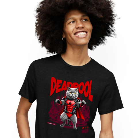 SuperEroi si Personaje TV - Tricou Femei, Barbati, Copii, Fata, Baiat, Unisex Personalizat British Shorthair în Costum Deadpool – Pisică Supererou Amuzantă pentru Iubitorii de Animale
