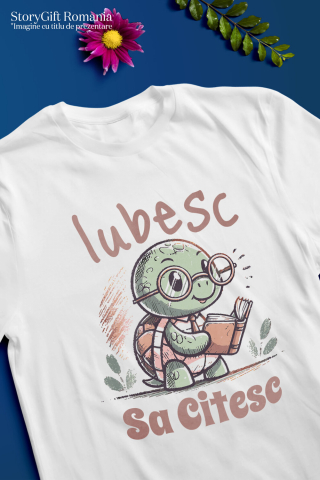 Tricou Femei, Barbati, Copii, Fata, Baiat, Unisex Personalizat Broască Țestoasă cu Carte și Ochelari de Soare | Iubesc Să Citesc [2]