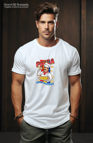 Tricou Femei, Barbati, Copii, Fata, Baiat, Unisex Personalizat Pizza românească personalizată cu chef român și steagul României – Cadou perfect pentru familie și prieteni [1]