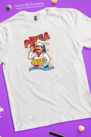 Tricou Femei, Barbati, Copii, Fata, Baiat, Unisex Personalizat Pizza românească personalizată cu chef român și steagul României – Cadou perfect pentru familie și prieteni [2]