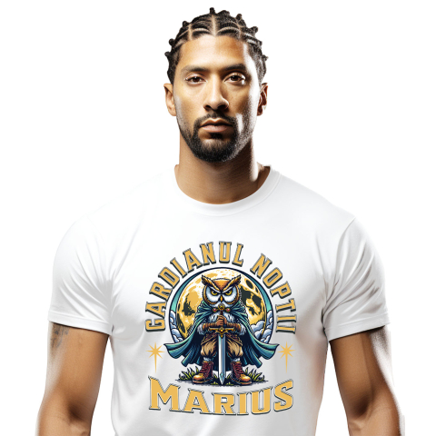 Animale - Tricou Femei, Barbati, Copii, Fata, Baiat, Unisex Personalizat Bufniță Cavaler Gardianul Nopții - Cadou Personalizat cu Pelerină și Sabie