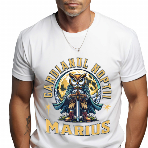 ANIMALE - Tricou Femei, Barbati, Copii, Fata, Baiat, Unisex Personalizat Bufniță Cavaler Gardianul Nopții - Cadou Personalizat cu Pelerină și Sabie