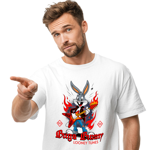 Desene Animate - Tricou Barbati cu Bugs Bunny canta cu chitara 100% Bumbac, Alb, XL