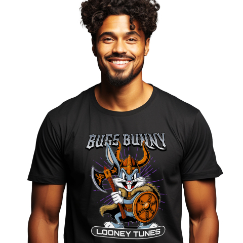 Desene Animate - Tricou Barbati cu Bugs Bunny Looney Tunes – Distractie Fara Sfarsit 100% Bumbac, Negru, XL