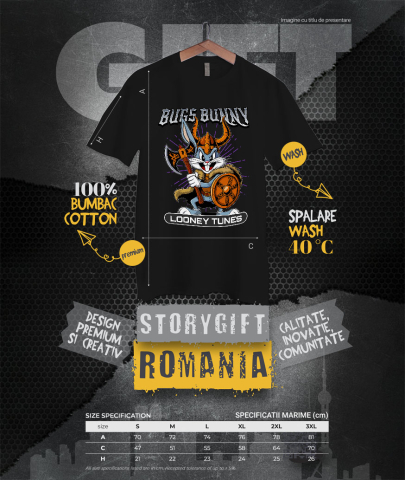 Tricou Barbati cu Bugs Bunny Looney Tunes – Distractie Fara Sfarsit 100% Bumbac, Negru, XL [3]