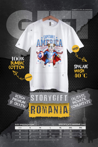 Tricou Femei, Barbati, Copii, Fata, Baiat, Unisex Personalizat Bulldog în Costum Captain America cu Pelerină - Cadou Personalizat pentru Copii și Iubitorii de Câini [3]