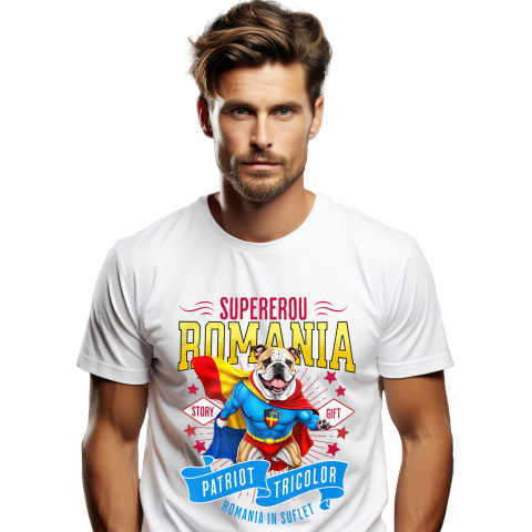 Tricou Femei, Barbati, Copii, Fata, Baiat, Unisex Personalizat Bulldog în Costum de Căpitan România – Cadou Personalizat pentru Iubitorii de Câini