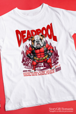 Tricou Femei, Barbati, Copii, Fata, Baiat, Unisex Personalizat Bulldog în Costum Deadpool - Cadou Personalizat pentru Copii și Familie [2]