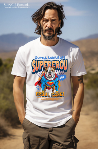 Tricou Femei, Barbati, Copii, Fata, Baiat, Unisex Personalizat Bulldog în Costum de Superman – Produse Personalizate pentru Familie și Copii [1]
