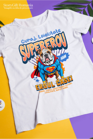 Tricou Femei, Barbati, Copii, Fata, Baiat, Unisex Personalizat Bulldog în Costum de Superman – Produse Personalizate pentru Familie și Copii [2]