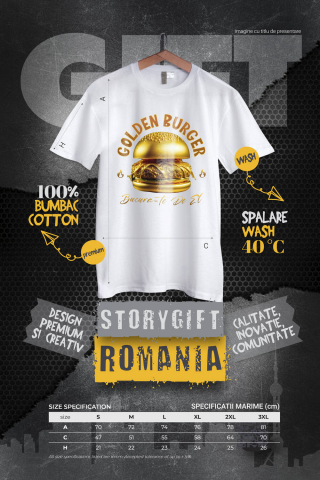 Tricou Femei, Barbati, Copii, Fata, Baiat, Unisex Personalizat Golden Burger Savuros De Aur | Fast Food Delicios și Personalizat pentru Familie și Prieteni [3]