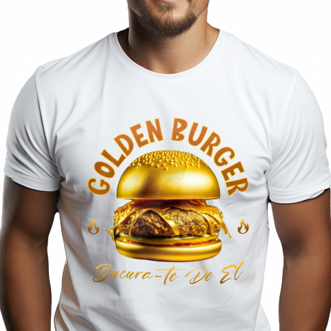 Tricou Femei, Barbati, Copii, Fata, Baiat, Unisex Personalizat Golden Burger Savuros De Aur | Fast Food Delicios și Personalizat pentru Familie și Prieteni