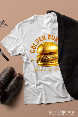 Tricou Femei, Barbati, Copii, Fata, Baiat, Unisex Personalizat Golden Burger Savuros De Aur | Fast Food Delicios și Personalizat pentru Familie și Prieteni [2]