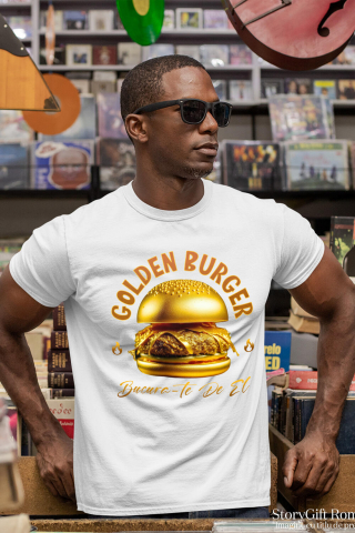 Tricou Femei, Barbati, Copii, Fata, Baiat, Unisex Personalizat Golden Burger Savuros De Aur | Fast Food Delicios și Personalizat pentru Familie și Prieteni [1]