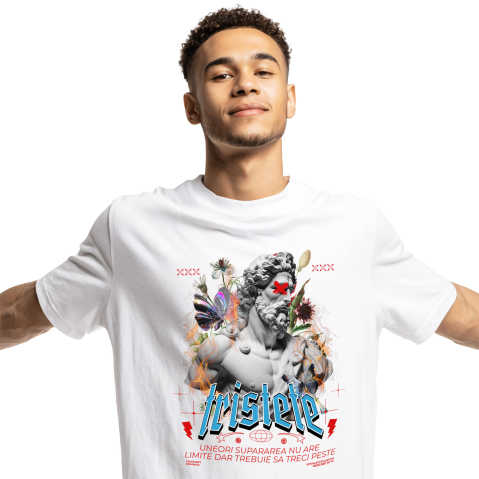 Ingeri Si Zei - Tricou Femei, Barbati, Copii, Fata, Baiat, Unisex Personalizat Statuie Bust Bărbat Barbă și Păr Lung – Cadou Motivational „Supărarea Nu Are Limite”