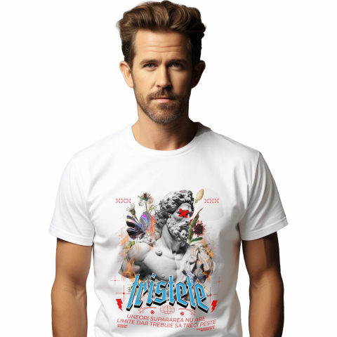 INGERI - Tricou Femei, Barbati, Copii, Fata, Baiat, Unisex Personalizat Statuie Bust Bărbat Barbă și Păr Lung – Cadou Motivational „Supărarea Nu Are Limite”