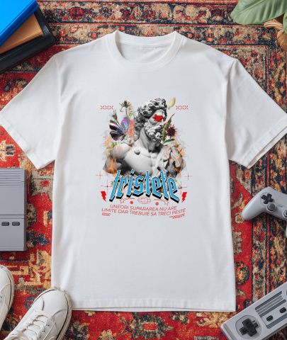 Tricou Femei, Barbati, Copii, Fata, Baiat, Unisex Personalizat Statuie Bust Bărbat Barbă și Păr Lung – Cadou Motivational „Supărarea Nu Are Limite” [2]
