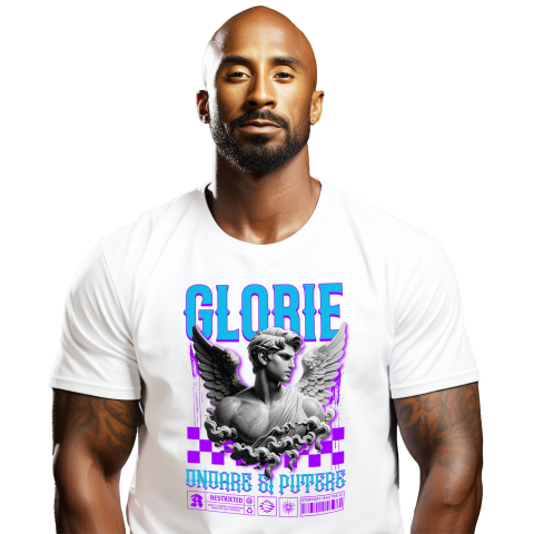 Tricou Femei, Barbati, Copii, Fata, Baiat, Unisex Personalizat Bust Statuie Bărbat Cu Aripi - Cadou Personalizat Glorie, Onoare și Putere pentru Familie și Prieteni