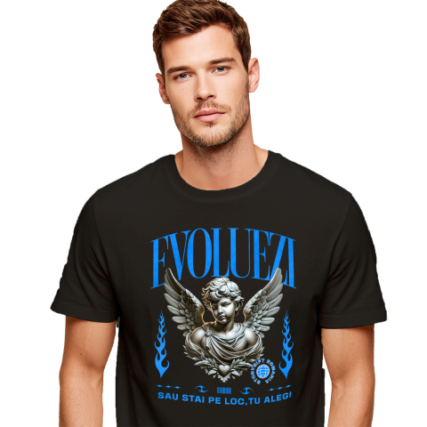 Ingeri Si Zei - Tricou Femei, Barbati, Copii, Fata, Baiat, Unisex Personalizat Bust Statuie Grecească cu Mesaj Motivațional - Evoluezi sau Stai pe Loc, Tu Alegi