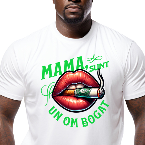 Bani Si Investitii - Tricou Femei, Barbati, Copii, Fata, Baiat, Unisex Personalizat Mesaj Motivațional – Mama, Sunt Un Om Bogat | Design Artistic Personalizat