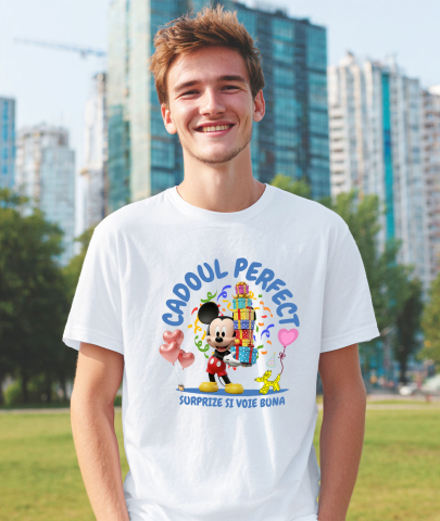 Tricou Barbati cu Cadou Mickey Mouse - Inimioara Plina de Magie 100% Bumbac, Alb, M [1]