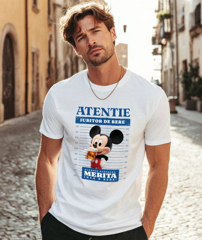 Tricou Barbati cu Cadou Mickey Mouse si Bere Racoritoare 100% Bumbac, Alb, XL [1]