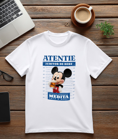 Tricou Barbati cu Cadou Mickey Mouse si Bere Racoritoare 100% Bumbac, Alb, XL [2]