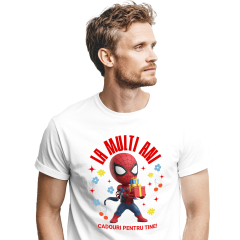Aniversare - Tricou Barbati cu Cadouri Spiderman pentru Ocazii Speciale 100% Bumbac, Alb, M
