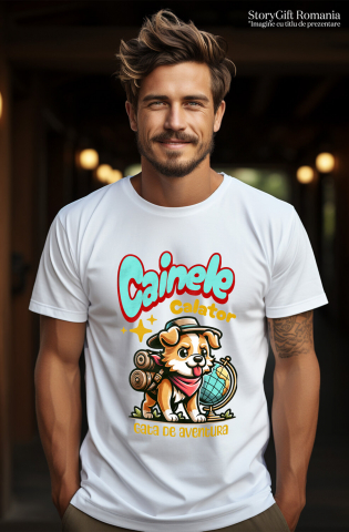 Tricou Femei, Barbati, Copii, Fata, Baiat, Unisex Personalizat Câine Călător – Tricou Personalizat Aventurier | Cadou Iubitori de Câini [1]