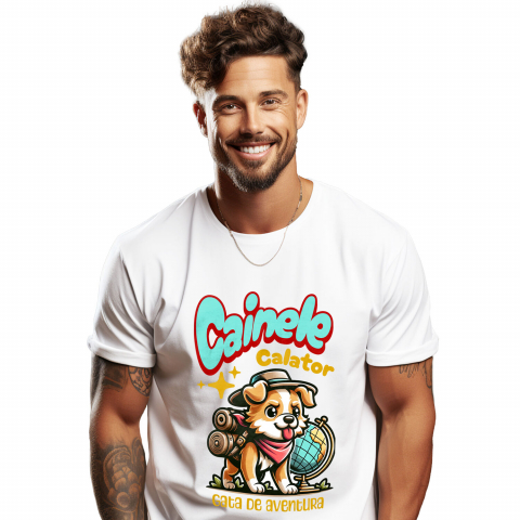 CAINE - Tricou Femei, Barbati, Copii, Fata, Baiat, Unisex Personalizat Câine Călător – Tricou Personalizat Aventurier | Cadou Iubitori de Câini