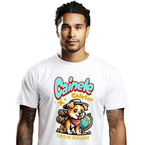 Caini - Tricou Femei, Barbati, Copii, Fata, Baiat, Unisex Personalizat Câine Călător – Tricou Personalizat Aventurier | Cadou Iubitori de Câini