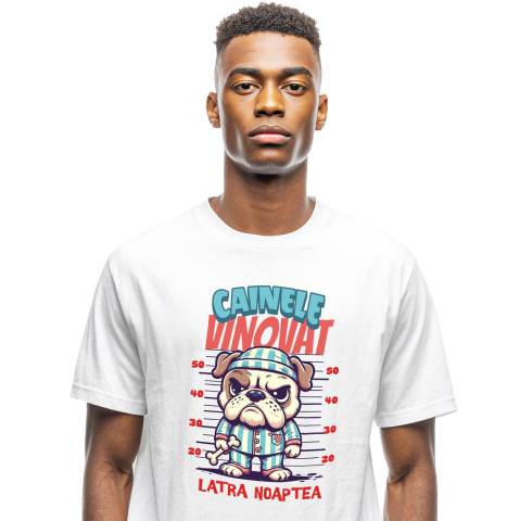 Caini - Tricou Femei, Barbati, Copii, Fata, Baiat, Unisex Personalizat „Câine Nervos Arestat – Câinele Vinovat Latră Noaptea – Cadou Personalizat”