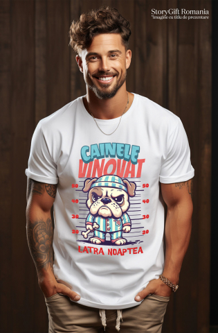 Tricou Femei, Barbati, Copii, Fata, Baiat, Unisex Personalizat „Câine Nervos Arestat – Câinele Vinovat Latră Noaptea – Cadou Personalizat” [1]