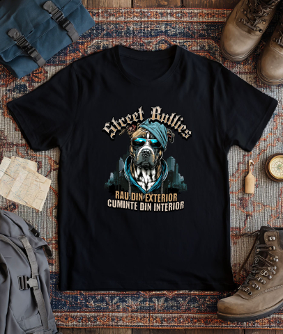 Tricou Femei, Barbati, Copii, Fata, Baiat, Unisex Personalizat „Câine Portret Stil Gangster – Rau Din Exterior, Cuminte Din Interior – Cadou Personalizat” [2]