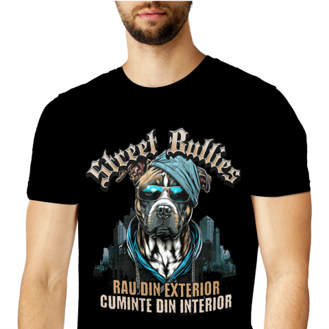 CAINE - Tricou Femei, Barbati, Copii, Fata, Baiat, Unisex Personalizat „Câine Portret Stil Gangster – Rau Din Exterior, Cuminte Din Interior – Cadou Personalizat”