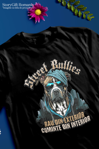 Tricou Femei, Barbati, Copii, Fata, Baiat, Unisex Personalizat „Câine Portret Stil Gangster – Rau Din Exterior, Cuminte Din Interior – Cadou Personalizat” [2]