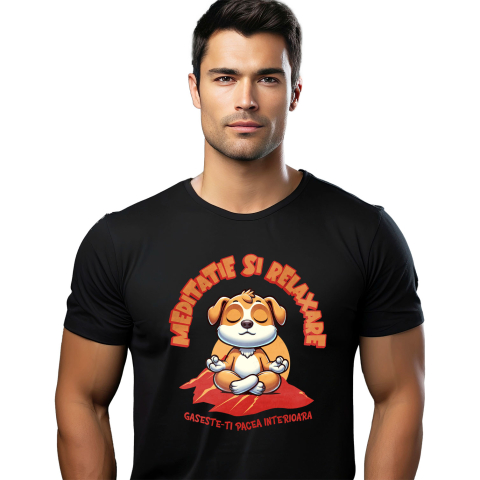 Caini - Tricou Femei, Barbati, Copii, Fata, Baiat, Unisex Personalizat Câine Relaxat în Yoga – Meditație și Relaxare | Tricou Personalizat