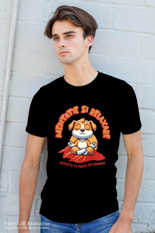 Tricou Femei, Barbati, Copii, Fata, Baiat, Unisex Personalizat Câine Relaxat în Yoga – Meditație și Relaxare | Tricou Personalizat [1]