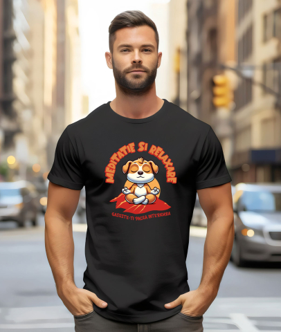 Tricou Femei, Barbati, Copii, Fata, Baiat, Unisex Personalizat Câine Relaxat în Yoga – Meditație și Relaxare | Tricou Personalizat [1]