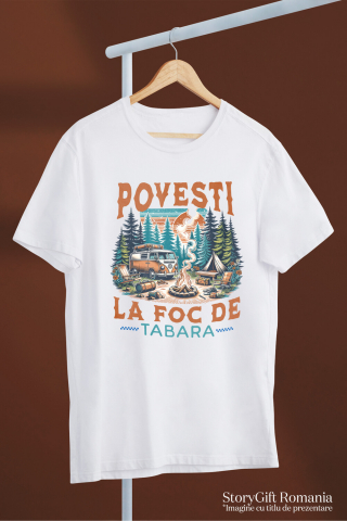Tricou Femei, Barbati, Copii, Fata, Baiat, Unisex Personalizat "Camping în Natură cu Rulotă – Aventură în Familie și Povești la Foc de Tabără" [2]